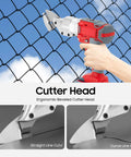 Heavy Duty 21V Cordless Metal Shear With Brushless Motor, 600W Power Cutters cutting through wire mesh with ergonomic cutter head.