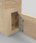 Universal Wood Bed Rail Hook Plates featuring snug 7 hole grip, 3.8x2.3 inch metal connector on a wood bed frame.