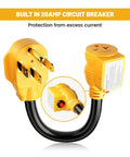Heavy Duty Nema 14 50P To Nema 6 20R Ev Charging Adapter For Tesla Vehicles With Integrated Surge Protector Breaker view showing 20A circuit breaker.