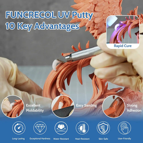 Kickass Quick Cure UV Modeling Putty For Heavy Duty Kit Repairs Patching Up Nicks Scratches Cracks Resin Plastic Wood Ceramic Counters Slick Smooth Finish Rapid Set 50g