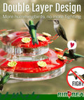 Two Pack Window Hummingbird Feeders With Strong Suction Cups, Red Color, 7 Feeding Ports, Easy Refill, Lightweight Plastic