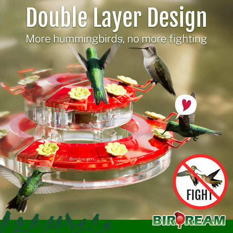 Two Pack Window Hummingbird Feeders With Strong Suction Cups, Red Color, 7 Feeding Ports, Easy Refill, Lightweight Plastic