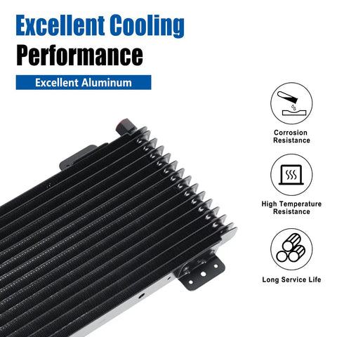 Low Pressure Drop Transmission Oil Cooler Kit Black 8.5 By 22.75 By 1.3 Inches With Mounting Hardware For Heavy Duty Rigs And Trucks Up To 40,000 GVW LPD47391