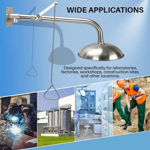 Heavy Duty Rock Solid Wall Mount Emergency Drench Shower Station With Horizontal Npt Thread Drench Head For Lab Factory Workshop Chemical Safety Flush System