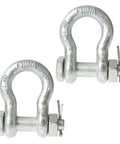 One And Three Eighths Inch Galvanized Bolt Type Anchor Shackles Two Pack With Thirteen And A Half Ton Working Load Limit For Heavy Duty Rigging Tow And Lifting Jobs, showing two galvanized shackles with bolt pins