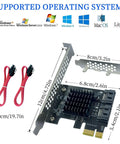 PCIe X1 To SATA 3.0 Expansion Card, 2 Port High Speed Controller, Hot Swappable, Supports 2.5 And 3.5 Inch SSD Or HDD, Works With Windows Mac Linux And Beyond, shown with low-profile bracket and SATA cables