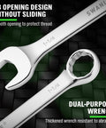 Close-up of dual-purpose wrench from Six Piece Large Wrench Set With Long Box End Wrenches Ranging From 15/16 Inch To 1 1/4 Inch Including Rolling Pouch