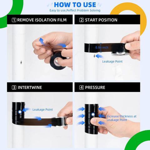 Application guide for Self Fusing Silicone Tape 1 Inch Wide By 10 Feet Long Pack Of 2 Rolls Waterproof Leak Seal Tape