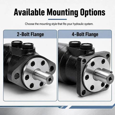 Low Speed High Torque Orbital Hydraulic Motor With Bidirectional Drive For Reversible Rotation In Hydraulic Systems And Industrial Equipment, Beefy Durable Powerhouse Built For Precise Slow Spin And Heavy Lifting, 2-bolt and 4-bolt flange