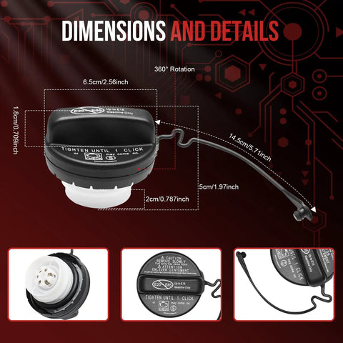 Toyota Gas Cap Fuel Cap Direct Replacement 77300 07030 Twist Lock Seal dimensions and features diagram