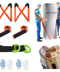 Heavy Duty Padded Moving Straps And Lifting Harness For Couches Furniture And Appliances Ergonomic Shoulder Gear worn during fridge moving.