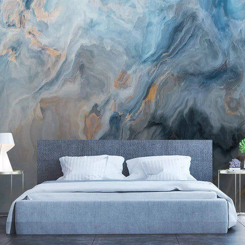 Peel And Stick Blue Marble Wallpaper Roll With Grey And Gold Inclusions, Self Adhesive Wall Mural 144 Inches Wide By 100 Inches High