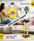 Woman demonstrating Mini Drone For Kids And Beginners Indoor RC Nano Quadcopter With Auto Hovering 3D Flips Headless Mode Toss Launch.