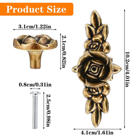 Three Pack Euro Rose Cabinet Knobs With Backplate Vintage Zinc Alloy Flower Drawer Pulls Bronze Finish for Dresser