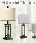 Set Of 2 Dope Farmhouse Table Lamps With USB Ports And Charge Jacks, 27.5 Inch Tall Beside Lights, Beige Metal Base, Different Sizes