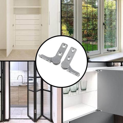 2 Nm Torque Shaft Hinge Set For Furniture in stainless steel, shown in cabinets, window box, folding doors installation.