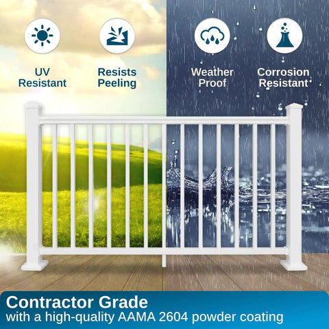 Premium Aluminum Deck Railing Kit 6 Ft Wide By 36 In High With White Powder Coat Finish Adjustable Hand Rail System And Breadloaf Top Rail For Safer Family Friendly Porch Or Balcony For Easy Install
