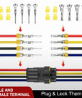 180 Piece 4 Pin Waterproof Electrical Connector Kit With Male And Female Terminals For Cars Trucks Motorcycles Boats, 4 Way Connectors Set, Includes 10 Sets, wiring diagram