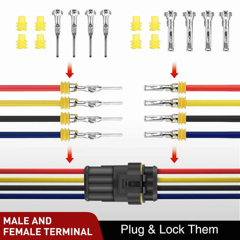 180 Piece 4 Pin Waterproof Electrical Connector Kit With Male And Female Terminals For Cars Trucks Motorcycles Boats, 4 Way Connectors Set, Includes 10 Sets, wiring diagram