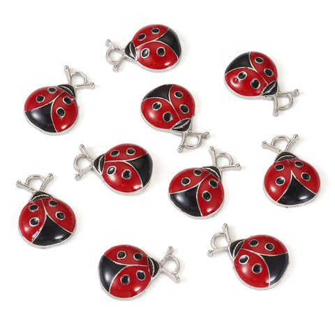 Must Have Enamel Ladybug Pendant Set 10 Pieces Zinc Alloy Charms With Red And Black Enamel 18.5x12.5mm Jewelry Making Supplies