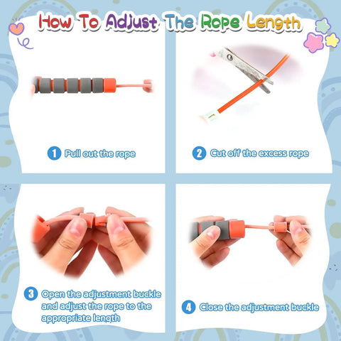 Instructions to adjust Kids Jump Rope For 8 To 12 Year Olds Safe Non Toxic PVC Rope With No Tangle Easy Grip Durable Lightweight