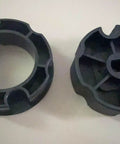 Rock Solid Rubber Roller Crown And Drive Adapter Set For 3 Inch Tubes shows two rubber components for motor shafts.
