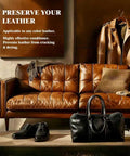 Top Shelf Leather Conditioner And Furniture Salve Kit For Couches Auto Seats And Bags Quick Absorbing Non Greasy Restorer Balm on brown leather couch.