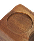 Rock Steady 58 Mm Coffee Tamper Stand With Solid Hardwood Portafilter Holder, top view showing circular holder for portafilter.