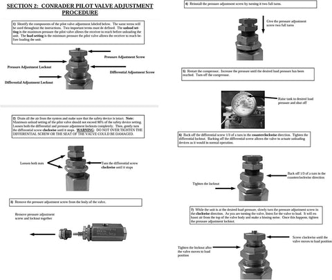 Diagram of One Half Inch NPT Top Inlet Unloader Pilot Check Valve All In One With 36 Inch Throttle Control Cable For Six Point Five HP Gas Air Compressors And Below 140 To 175 PSI adjustment procedure