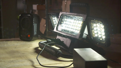 LED Folding Work Light With Adjustable Multi Directional Panels Pro Grade Handy Ultra Bright 2100 Lumens 5000K in use