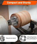 Rock Solid Heavy Duty Steel Wood Lathe Faceplate With No Sweat Mounting Threads And Four Bolt Clamping Holes For Serious Wood Turning Projects That Require Tough Durability And Pro Level Performance mounted on a wood lathe.
