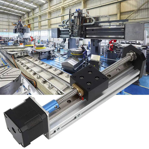 Pro Grade Electric CNC Linear Stage Actuator With 300mm Cross Sliding Table in a factory setting showcasing precision engineering.