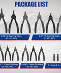 Package list of 14 Piece Snap Ring Pliers Set With Straight And Bent Pliers, Long Reach No Slip Grip for ring install and removal