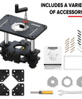 Precision Router Table Lift System With Rock Solid Aluminum Alloy Insert Plate For Woodworking Shops Micro Adjustment includes accessories