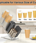 Clear Acrylic Cup And Lid Holder With Straw Organizer Adjustable Five Compartment Cup Dispenser with cups on kitchen counter