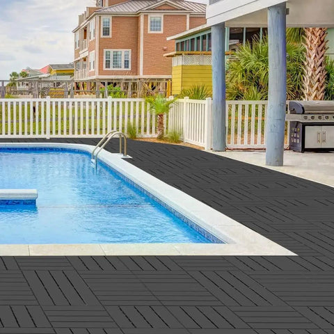 36 Sq Ft Interlocking Deck Tiles Pack Of 36 Waterproof Outdoor Flooring 12x12 In All Weather Use For Porch Poolside Balcony Backyard Dark Grey