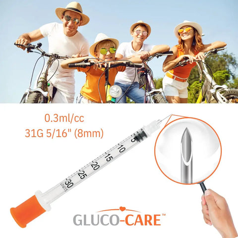 0.3 Ml Syringes 31G 5 Sixteenth Inch 8mm Orange Cap Box Of 100 For Precise Dosing And Smooth One Hand Plunger With Clear Graduation Barrels Great For Medical And Lab Dosing And Accurate Readouts shown with close-up of needle tip design