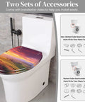 Elongated Slow Close Toilet Seat Farmhouse Style for Bathroom with sunset design, showing installation accessories, ideal for toilets.