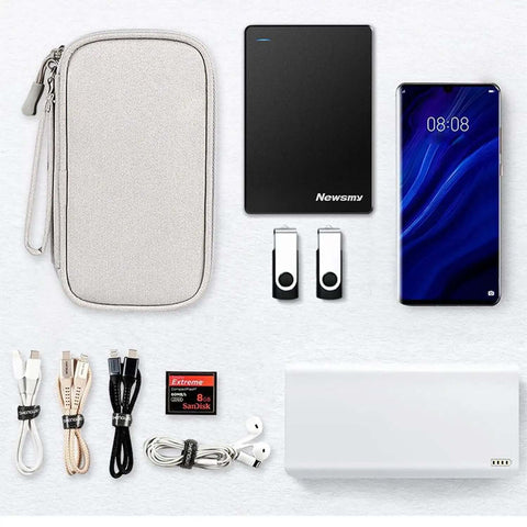Skip The Cable Knots With This Portable Double Layer Electronic Organizer Travel Case Water Resistant Storage Pouch For Chargers And Gadgets with tech items including cables and drives.