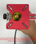 Top view of red metal bracket from 3 In 1 Router Grooves Bracket And Guide Kit for Milling and Routing with knob and screws.
