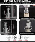2 Piece Pipe Threader Kit With One Half And Three Quarter Inch Dies Electric Drill Compatible inner and outer thread operations