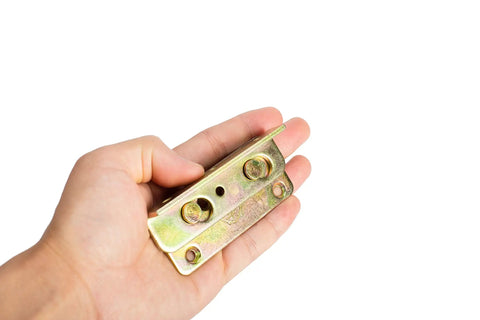 Heavy Duty Bed Rail Brackets Full Set Of 4, Rust Proof No Mortise Frame Connectors For Wood Beds held in hand
