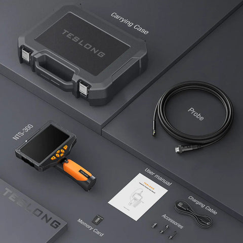 Dual Lens Borescope Inspection Camera with 1080P Waterproof Flexible Cable 5 Inch IPS Screen accessories and case