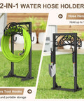 Freestanding Garden Hose Stand With Heavy Duty Water Hose Holder And Tool Hooks Four Anchoring Spikes Holds Up To 150 Ft Of Hose Rust Resistant Coating For Yard And Lawn