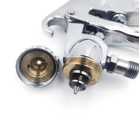 Gravity Feed Paint Spray Gun with lower pot 1.0 Mm Nozzle and 400 Ml Tank showing detachable nozzle and body finish.