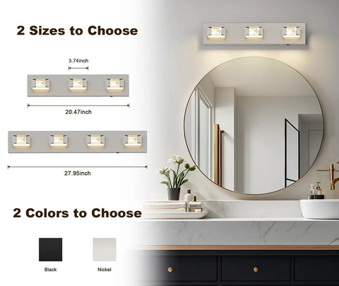 Dope Four Light Chrome Finish Crystal LED Vanity Light Over Mirror Dimmable Wall Sconce For Bathrooms in two sizes and colors