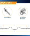 Dimensions of Two Piece Threaded Curl Bar With Chrome Spin Lock Collars For Home Gym, showing 1" diameter sleeve and 1" plates fit