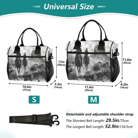 Desert Cowboy Insulated Lunch Bag For Women On The Go With Adjustable Shoulder Strap Reusable Lunch Tote, sizes S and M