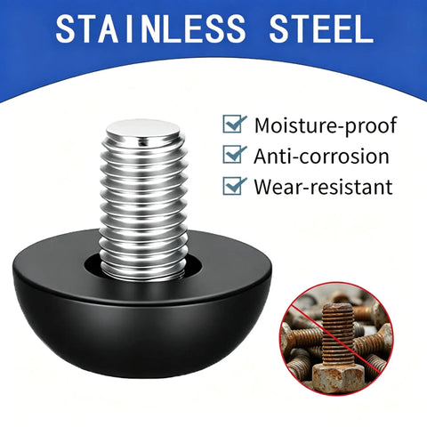 Tough As Nails M8 Adjustable Leveling Feet 32 Pack Stainless Steel with black rubber footer for moisture-proof support.
