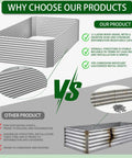 Infographic comparing our Three Piece Tall Galvanized Raised Garden Bed Set with other products, highlighting durability and material.